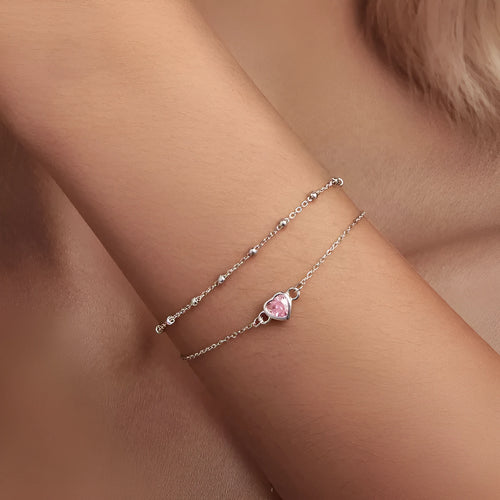 925 sterling silver heart bracelet with adjustable chain and 6mm pendant in sweet girlish style