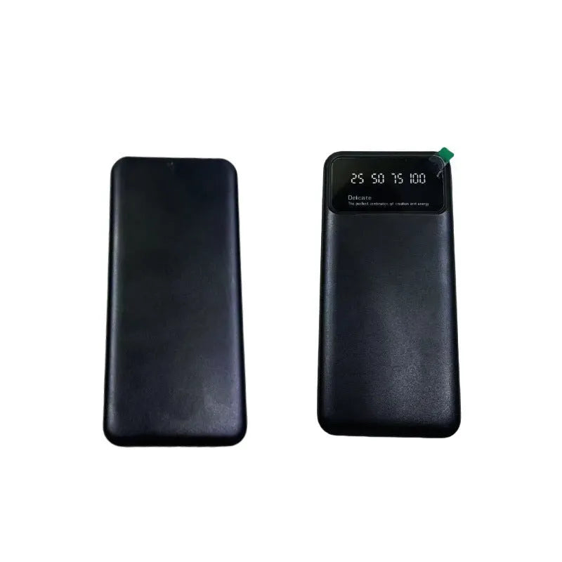 Black ultra-thin 10000mAh power bank with creative design showing front view
