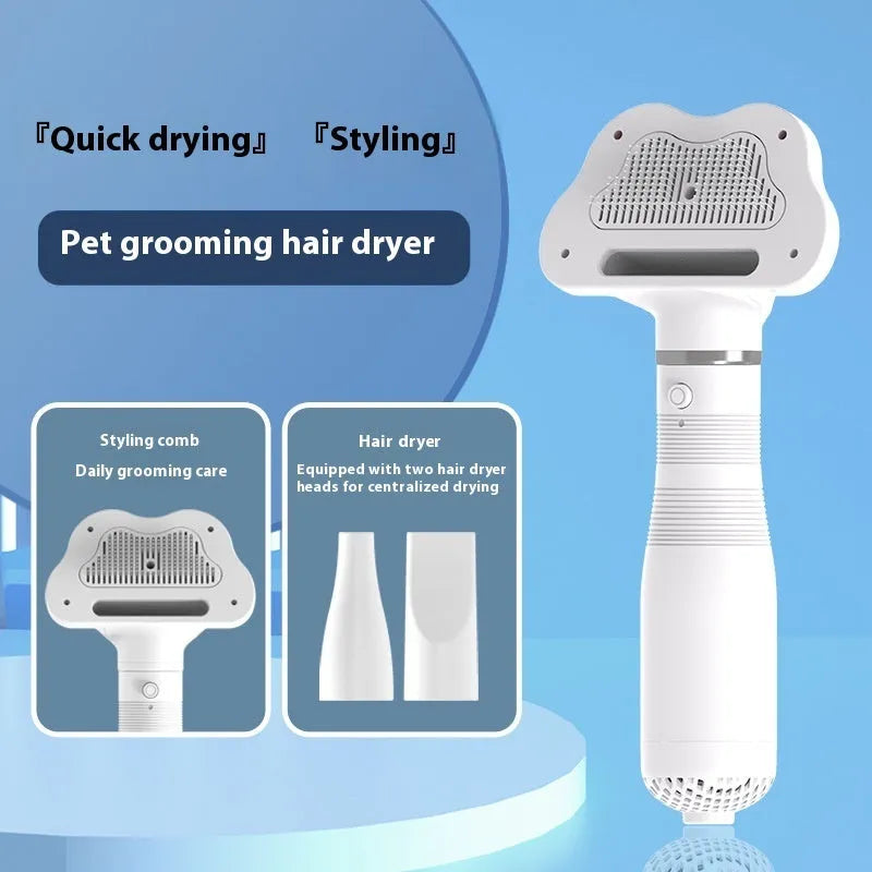 Three-in-one pet hair dryer with hot air one-click hair removal, pink and white, ABS material, 600W for dogs and cats