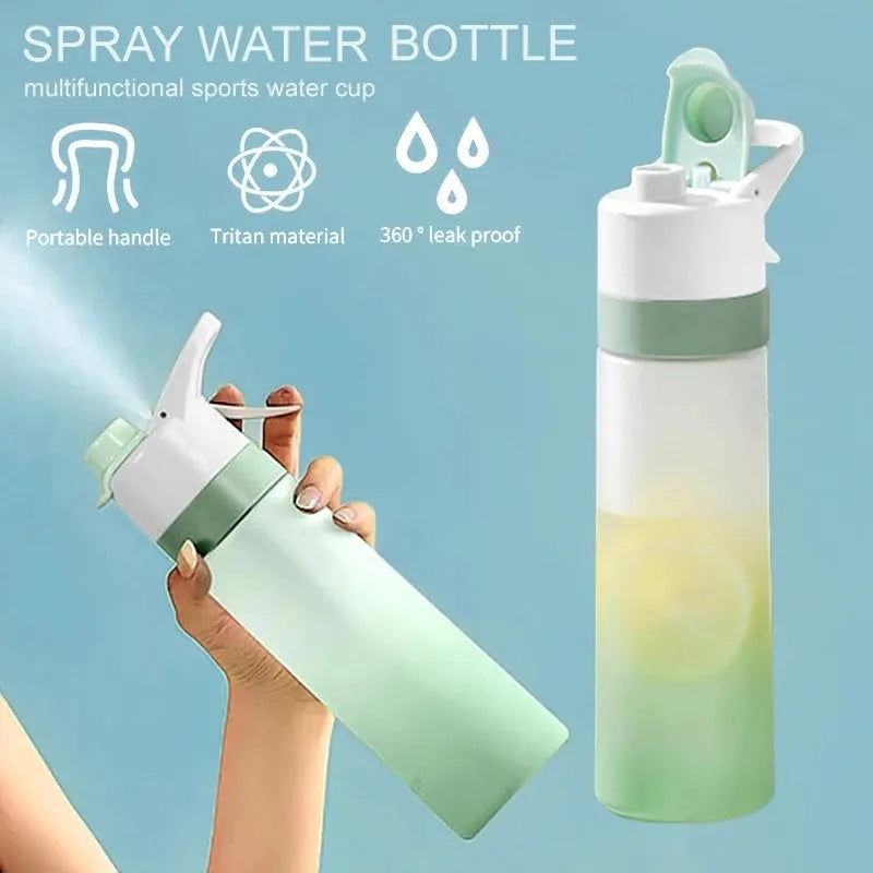 Spray water bottle for outdoor sport with handle strap leakproof lid wide mouth plastic nontoxic round shape