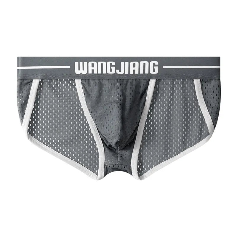 Ice silk mesh breathable men's triangle underwear in black, quick-dry sports briefs