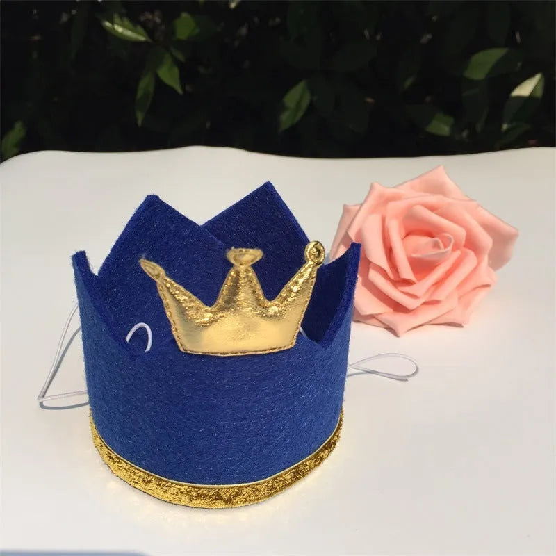 Blue non-woven pet birthday crown and bow set with 9.5cm diameter crown and 8cm bow