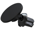 Black aluminium alloy magnetic suction car air outlet phone holder mounted on vehicle dashboard vent