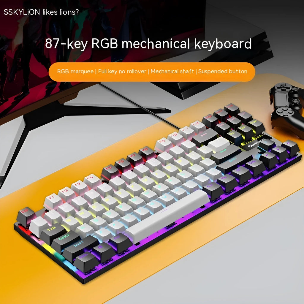 K87 mechanical keyboard with metal frame in selected colour, showing wired USB connection.