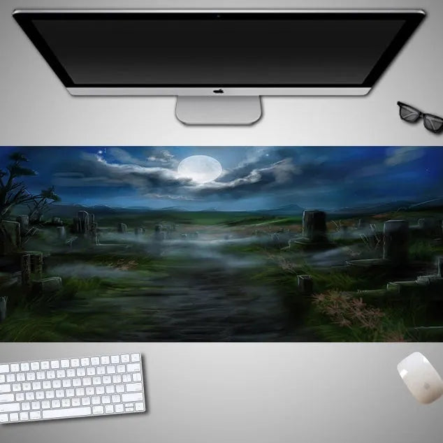 Oversized Halloween computer mouse pad with seasonal graphics and non-slip rubber base