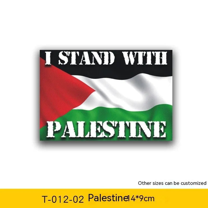 Six Palestinian flag car decal stickers on backing paper, PET vinyl material.
