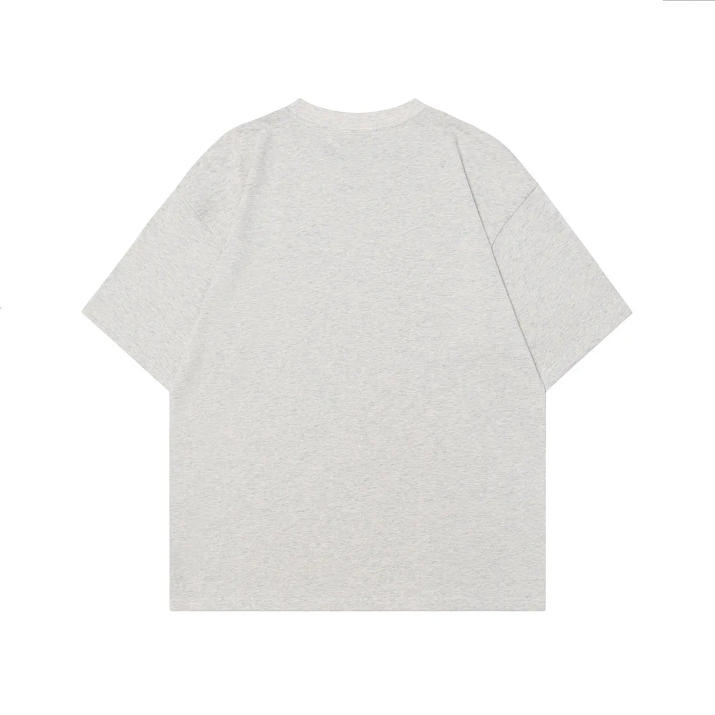 Men's grey retro character print cotton T-shirt with short sleeves and loose fit