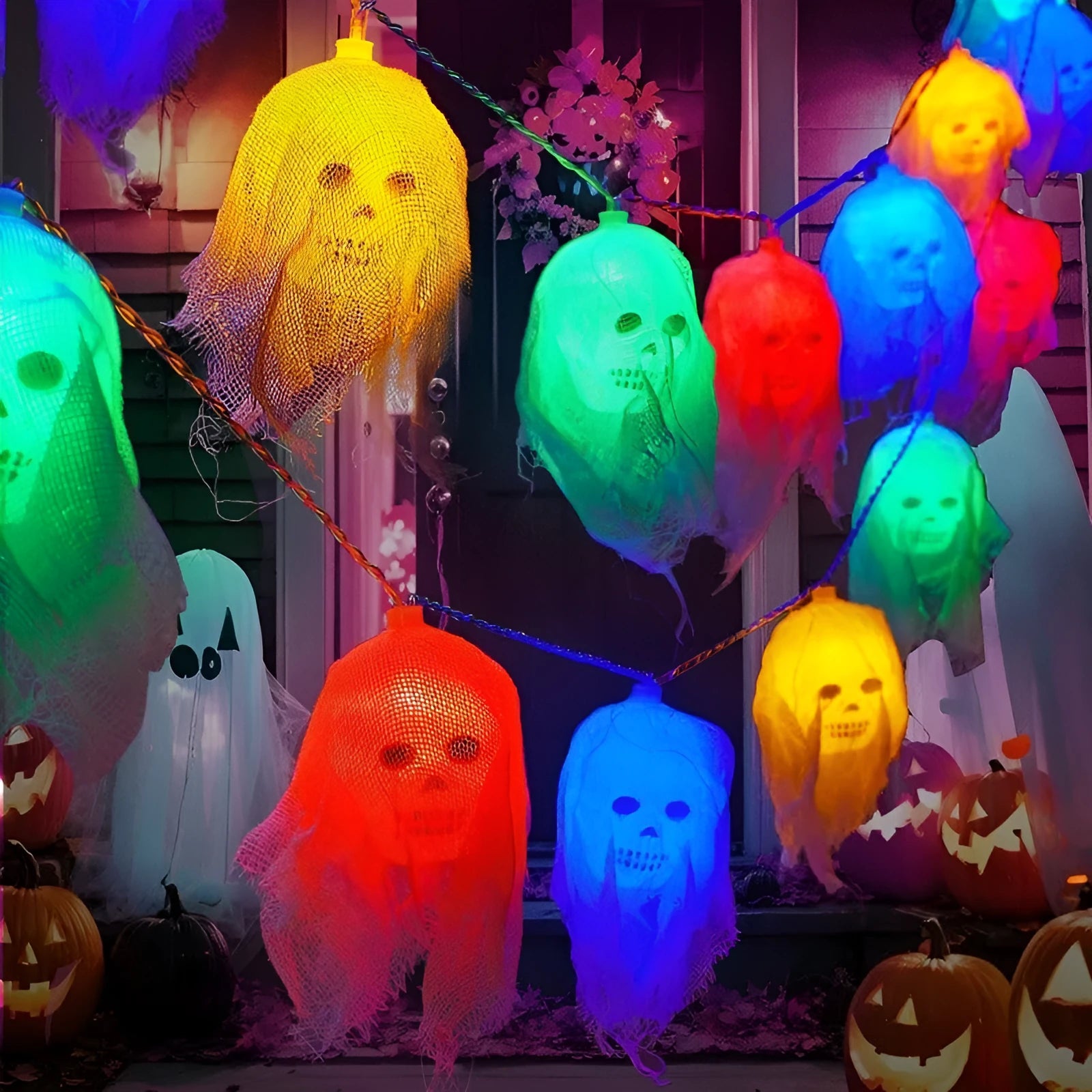 Halloween battery-powered coloured LED fairy lights for indoor wall horror decoration with plastic housing