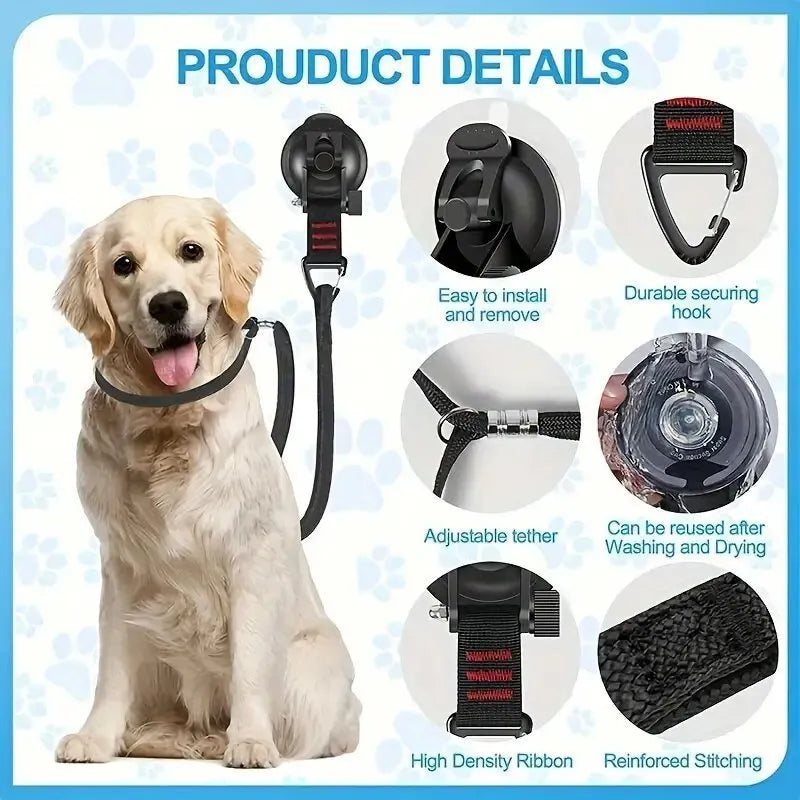 Pet bathing restraint kit with suction cups and traction ropes for dog washing
