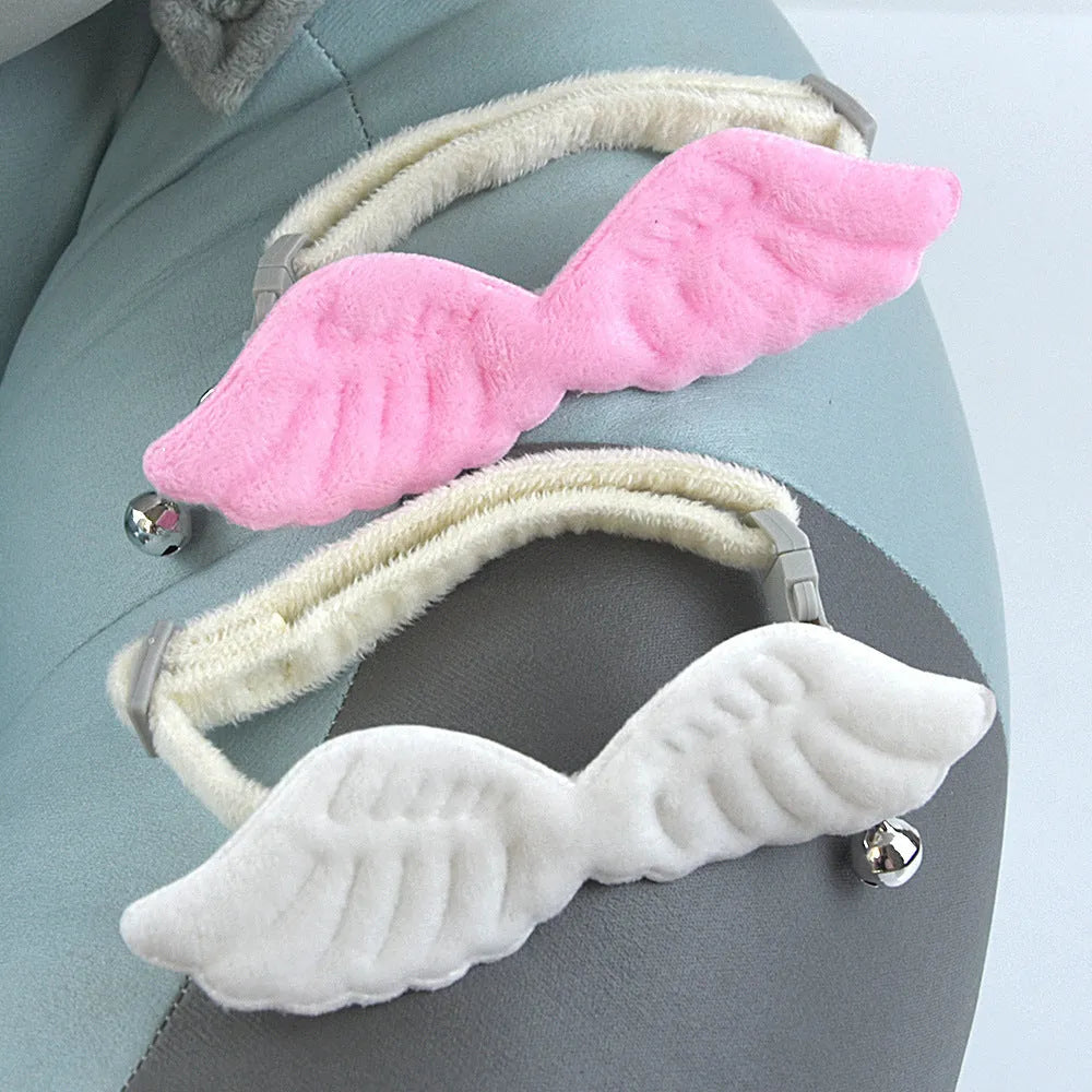 Creative Pet Cat Angel Wings Bell Collar in solid colour polyester, white and pink options, with bell, for 20-35 cm neck size
