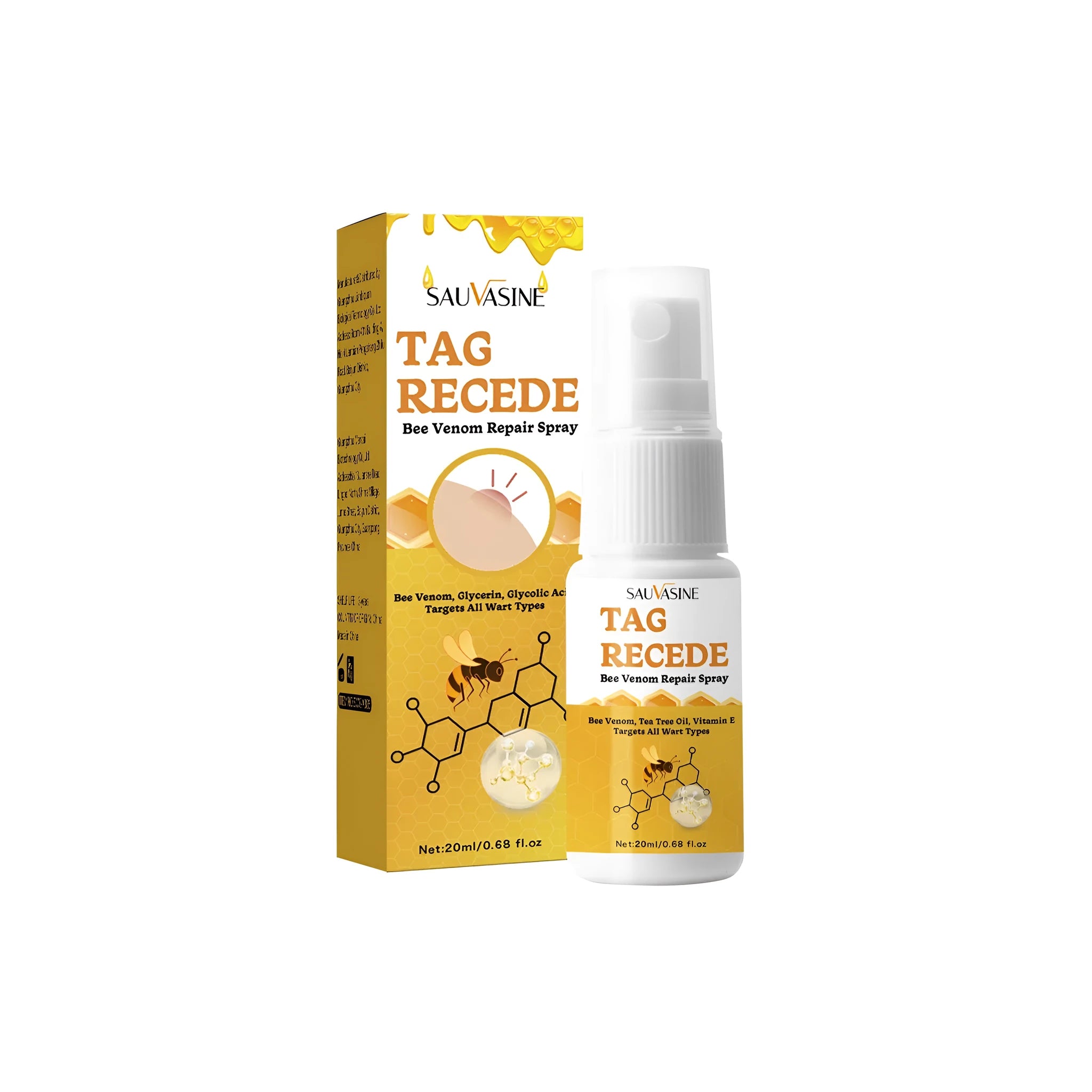20 ml bottle of bee wart spray with precision nozzle for skin bumps and moles