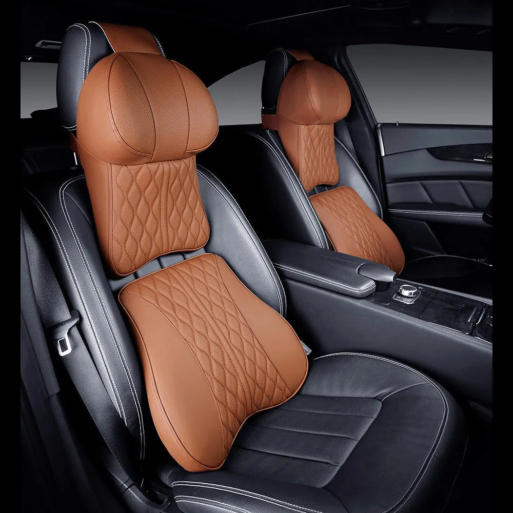 Car neck pillow and lumbar support set in wavy pattern polyester with five colour options