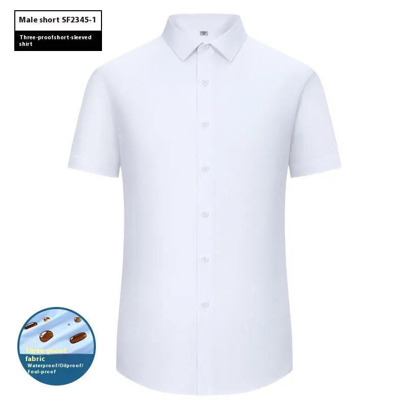 Men's waterproof business shirt in bamboo fibre with slim fit and square collar
