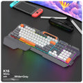 Blue wired gaming keyboard and mouse set with backlit keys and USB cable