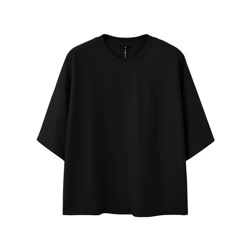 Men's sand grey short sleeve pullover top with regular sleeves and loose fit design