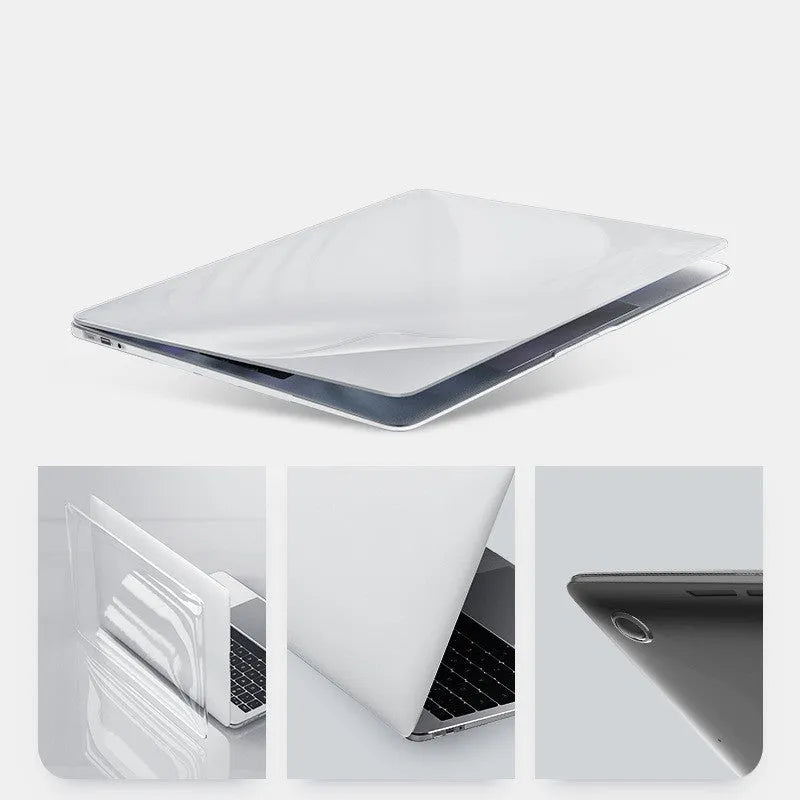 Transparent and black PC hard shell protective case for Apple MacBook Pro laptop.