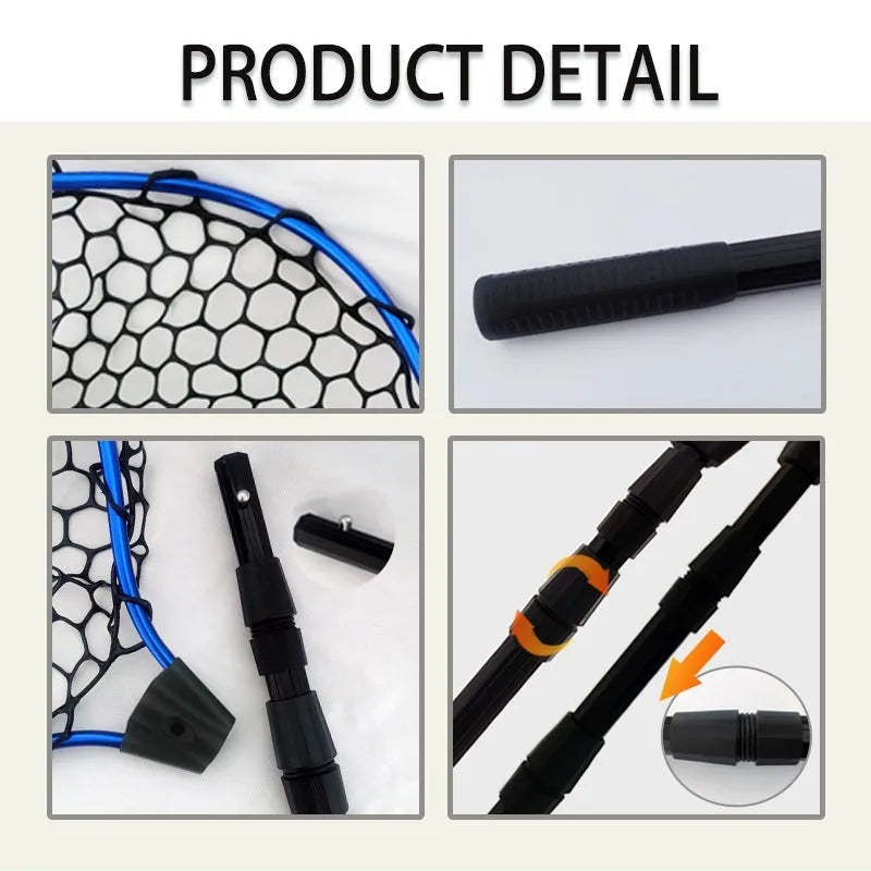 Luyada dip net with aluminum alloy telescopic rod extended to 162cm, showing red frame and black net pocket