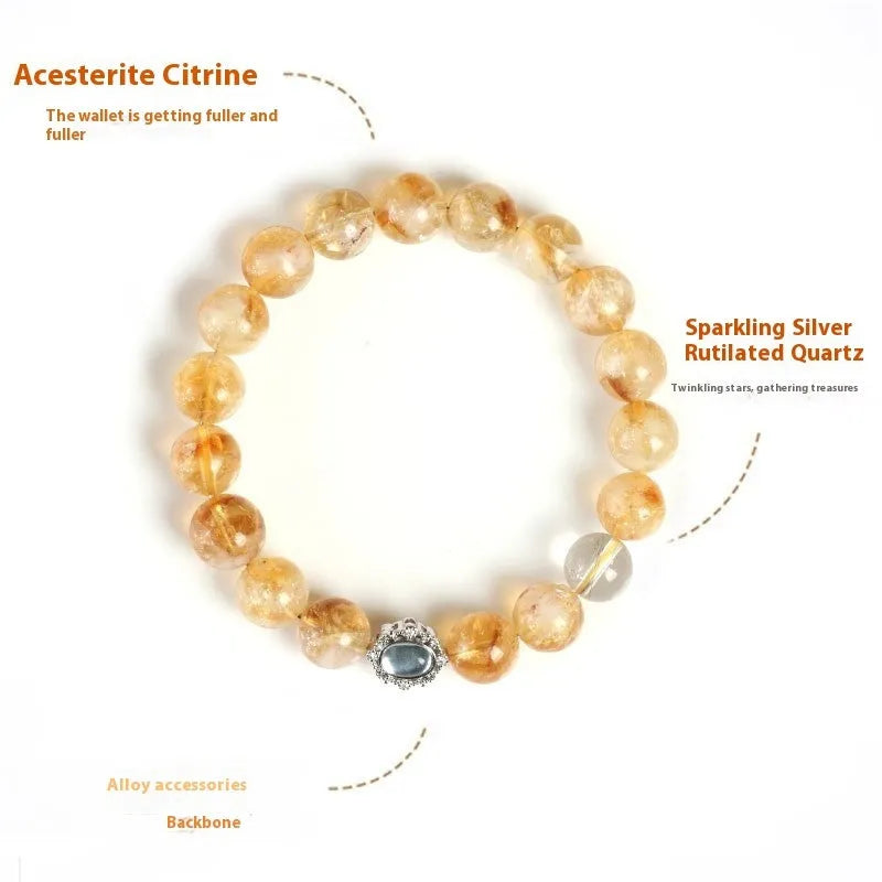 Citrine crystal geometric bracelet with 10mm beads and grinding treatment surfaces