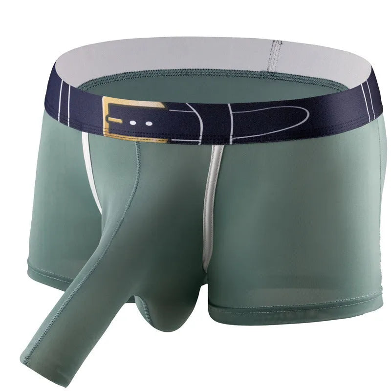 Men's solid colour ice silk boxer shorts showing mid-waist design in multiple colour options