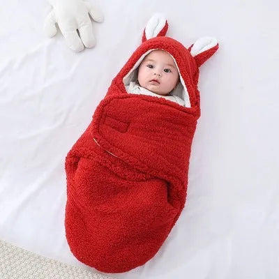 Baby newborn thickened out wrap swaddle sleeping bag in blue lamb wool, suitable for winter, size 0-3 months.