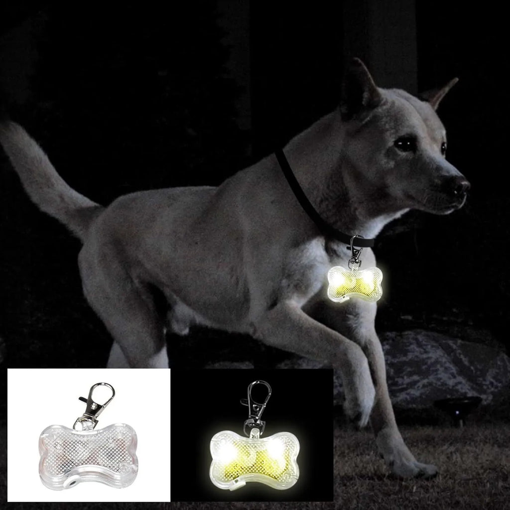 Bone-shaped LED luminous pendant for pet collars in multiple colours with three lighting modes