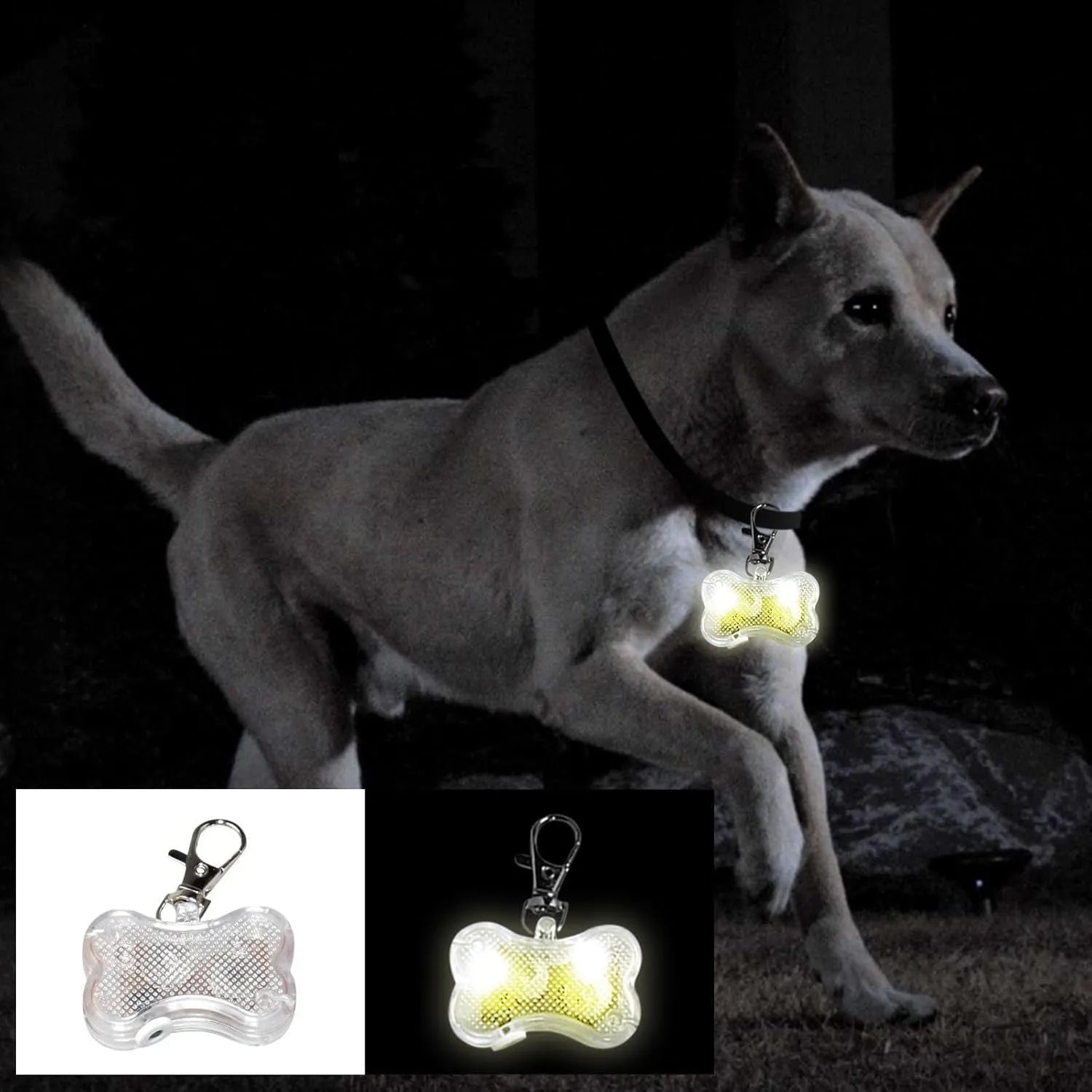 Bone-shaped LED luminous pendant for pet collars in multiple colours with three lighting modes