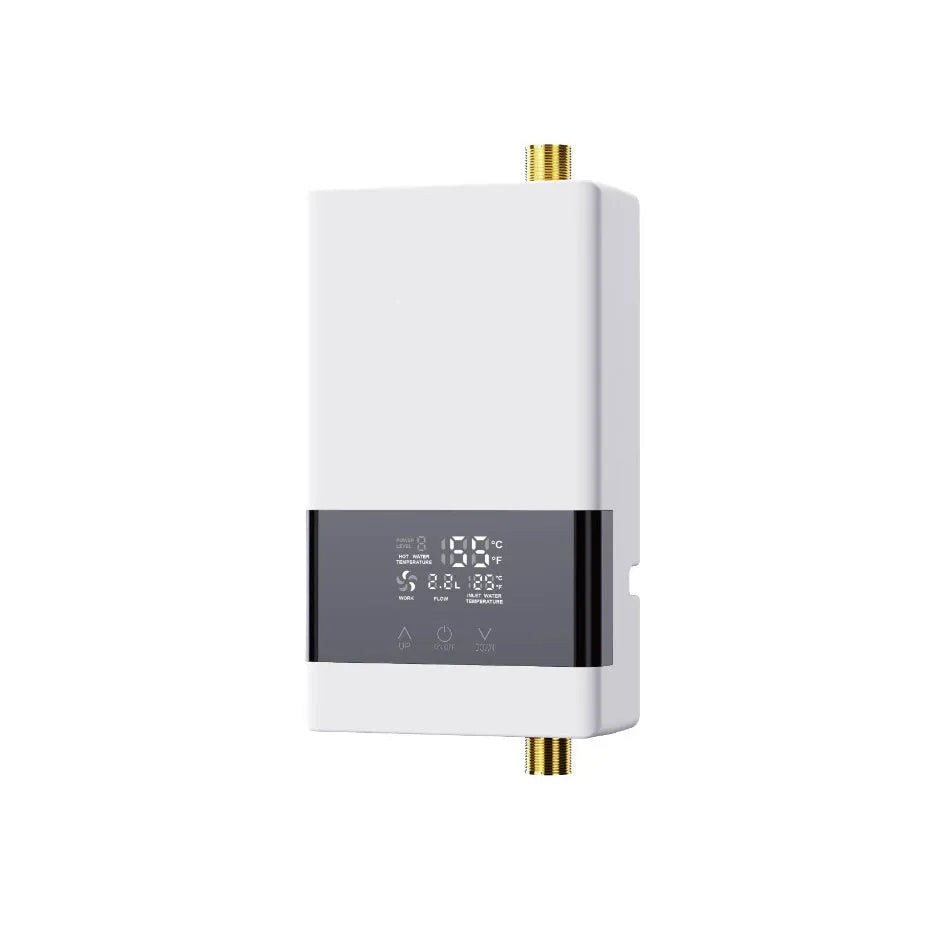 Household instant electric water heater with touch remote control and LED display in gold finish