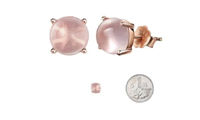 Rose gold drop-shaped stud earrings with synthetic quartz crystal inlay in Korean minimalist style