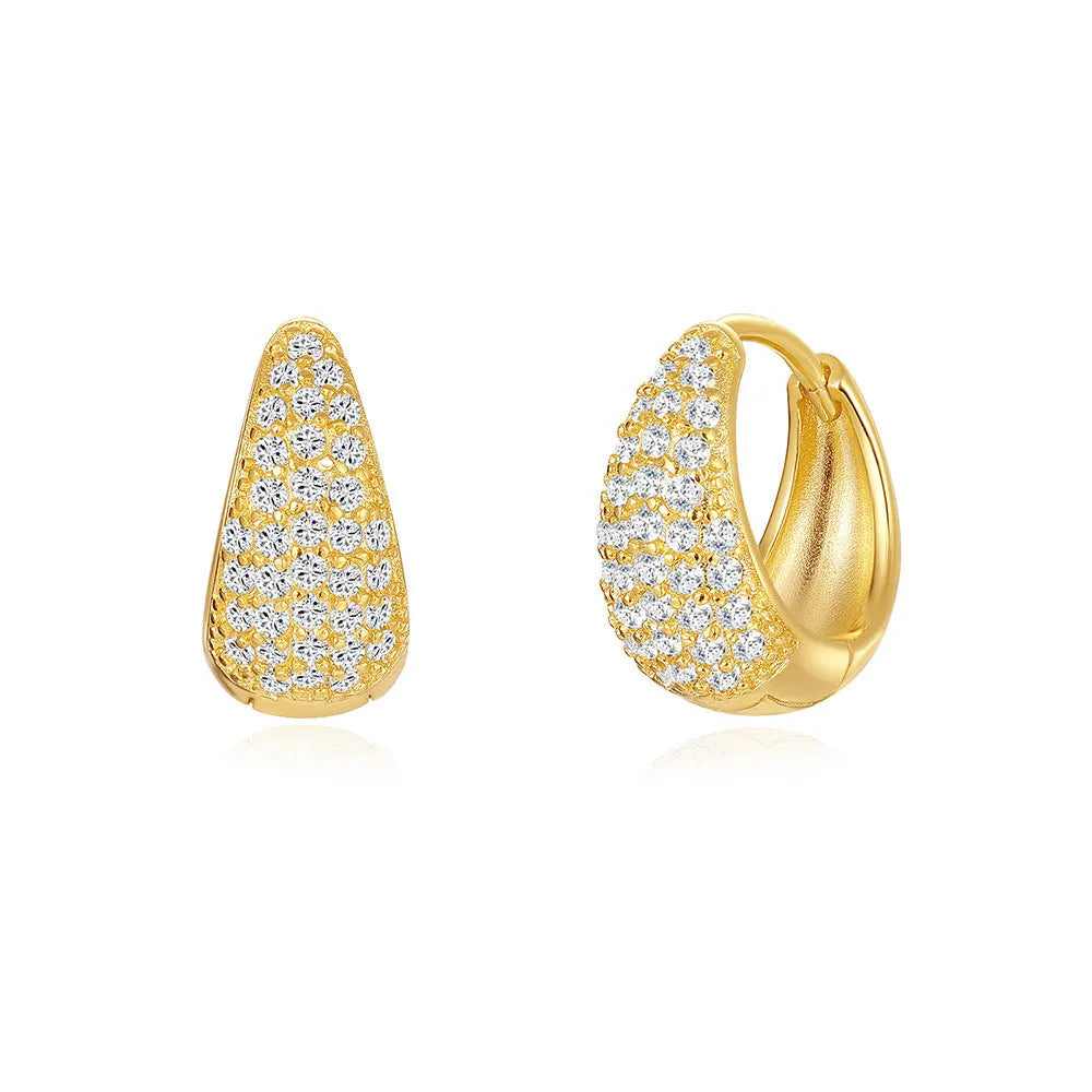 Brass diamond earclip earrings with geometric round design and electroplated gold finish