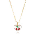 Fruit charm necklace with adjustable chain showing strawberry, pineapple, apple, pear and cherry pendant options