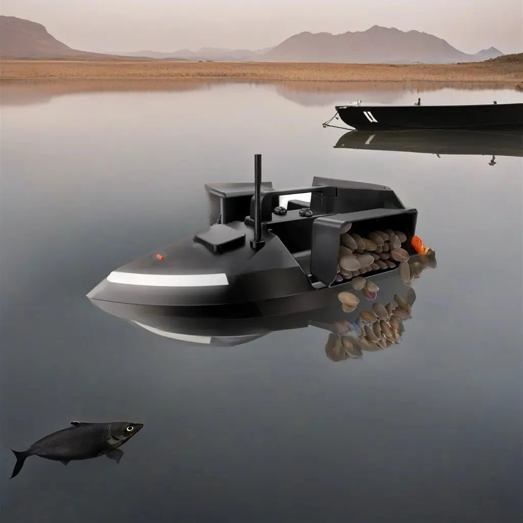 GPS remote control fishing boat in black with LED light and remote controller