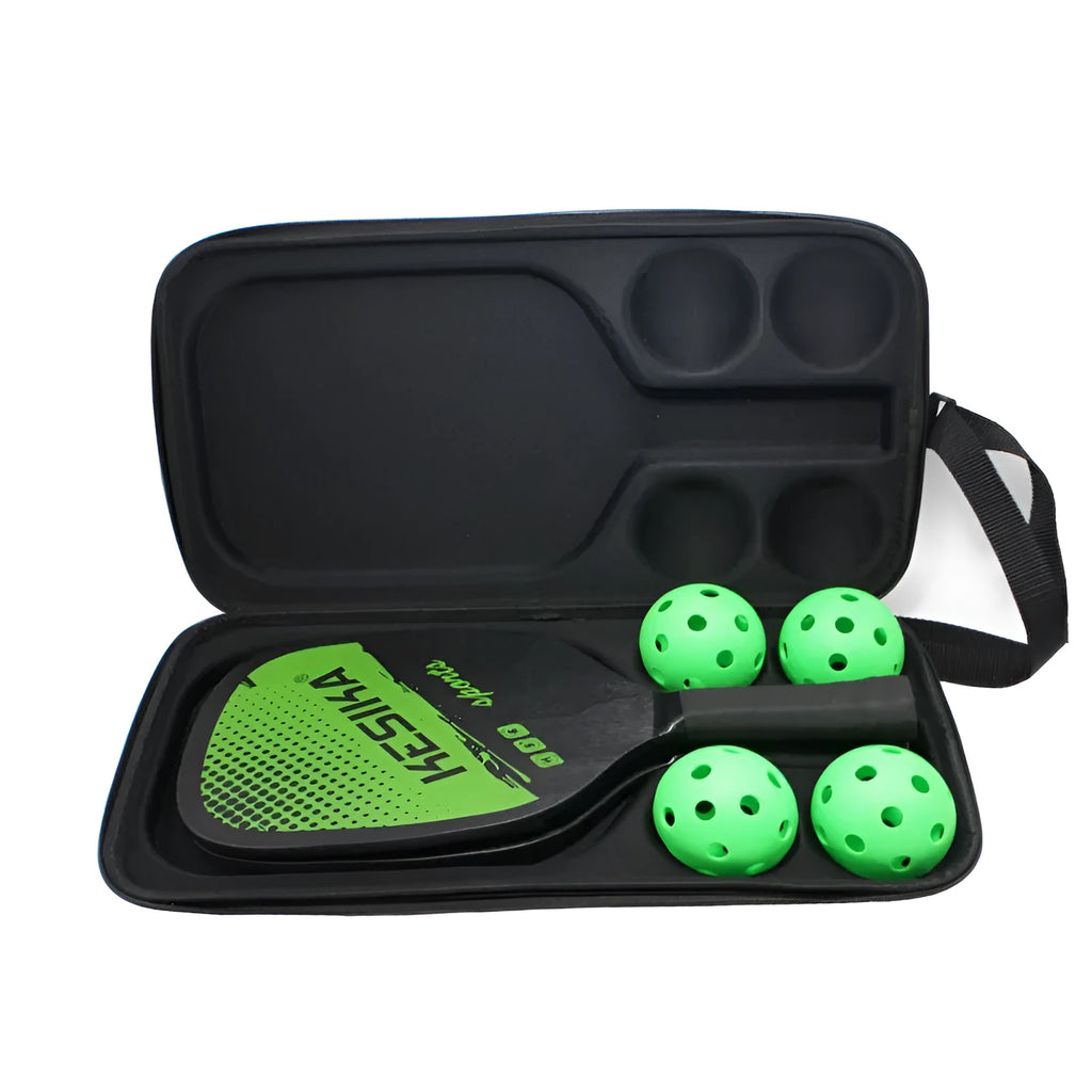 Black pickleball racket storage box with shoulder straps showing EVA construction and equipment compartments