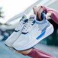 Men's blue mesh casual sports shoes with round toe design and plastic soles