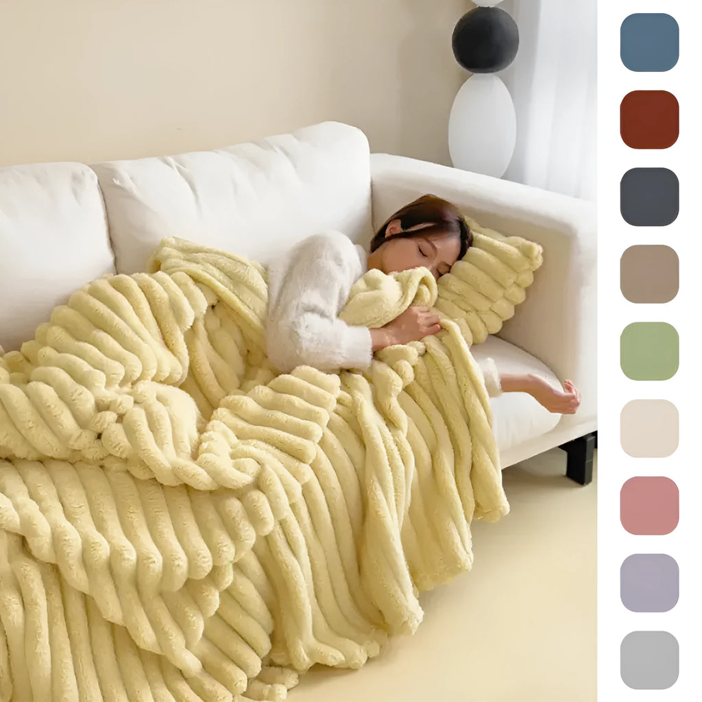 Soft Wind bubble velvet faux rabbit fur blanket showing double-sided thickening in a solid colour.