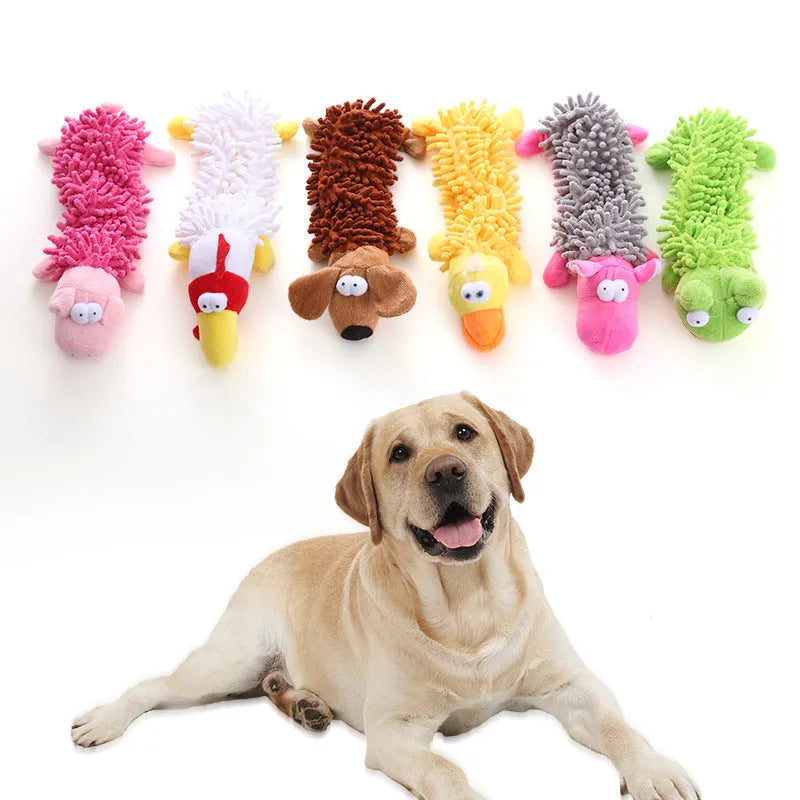 Plush microfiber horse molar dog toy in brown dog, yellow duck, white chicken, pink pig, frog or hippo design