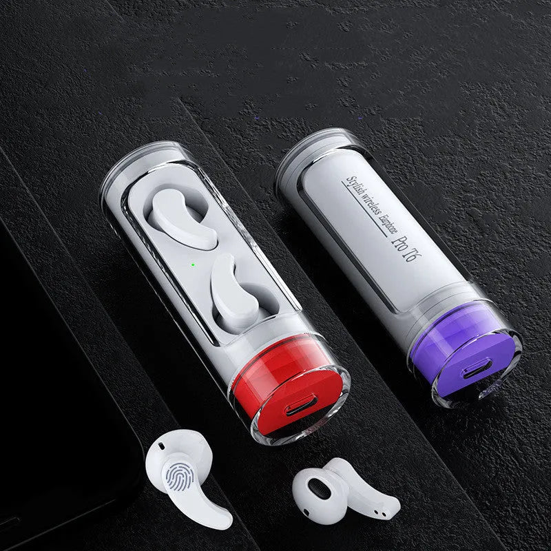 Bluetooth TWS wireless earbuds with digital display and charging compartment in black