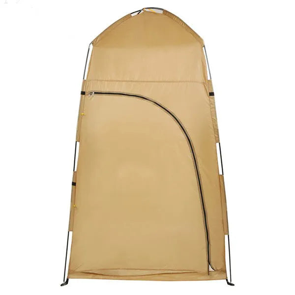 Outdoor dressing tent 120x120x210cm in blue with glass fibre pole structure set up on a beach