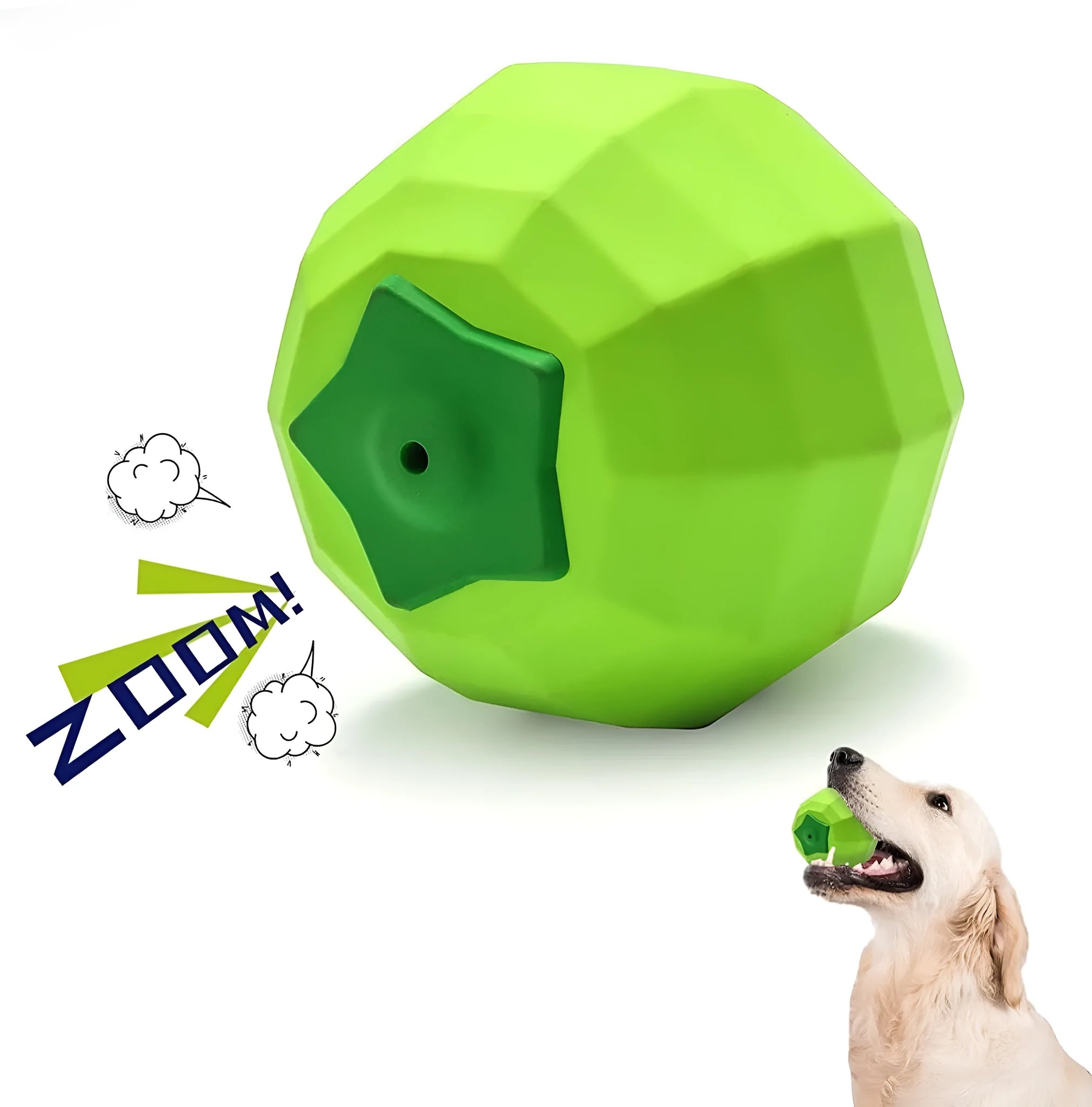 Green natural rubber dog squeaky toy for medium and large aggressive chewers