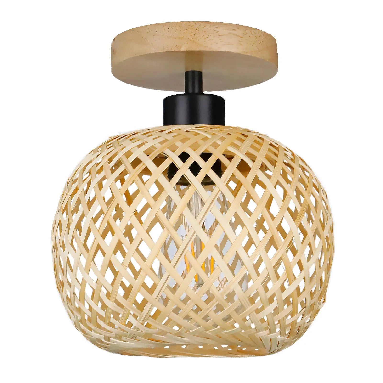 Japanese-style bamboo ceiling lamp with wood colour trim for corridor installation