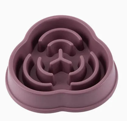 Anti-choke slow feeding dog bowl in plastic with anti-skid base, blue colour