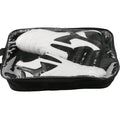 Black and white children's Sanda martial arts training shoes with a soft sole, shown with a shoe bag and socks.