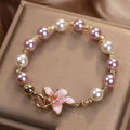 New Chinese style wisteria flower imitation pearl bracelet for women in pink colour, sweet light luxury design