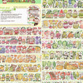Sheet of cute cartoon character stickers for haemorrhoid tape packaging, printed on Japanese paper.