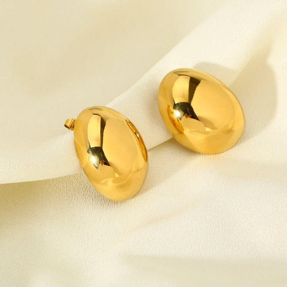 Geometric line ear studs with 18K gold electroplated finish and glazed surface on stainless steel