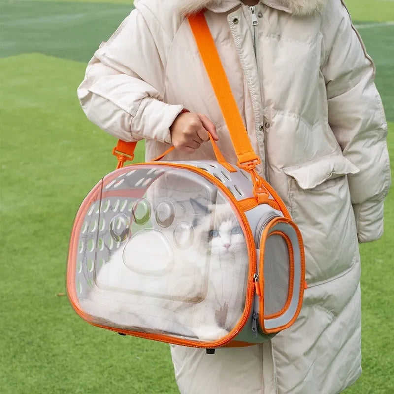 Hard EVA transparent space capsule cat backpack carrier in multiple colours.