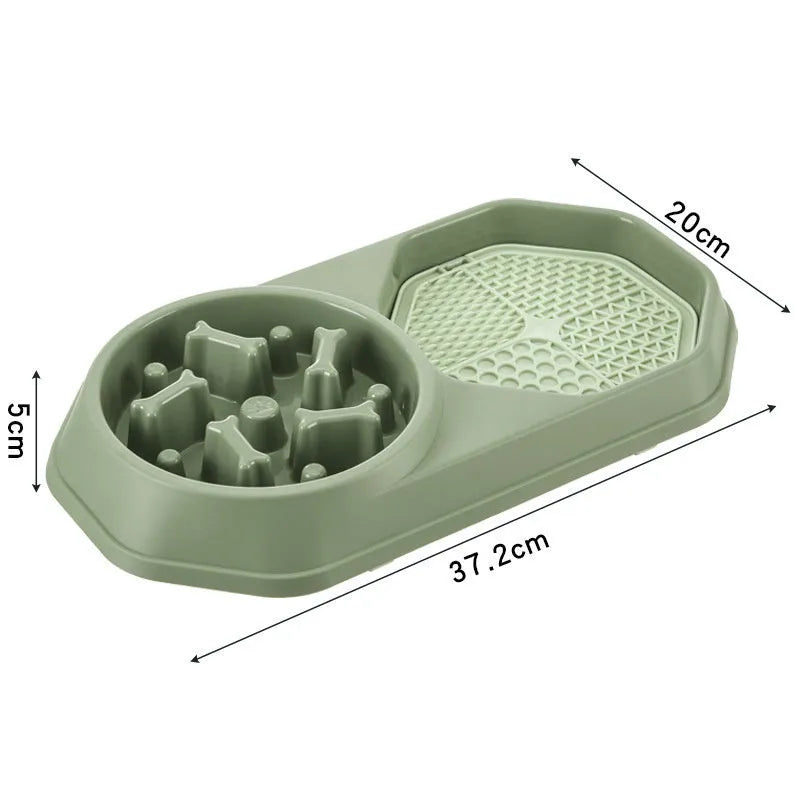 Blue slow feeder puzzle dog bowl with non-slip base for anti-gulping feeding.