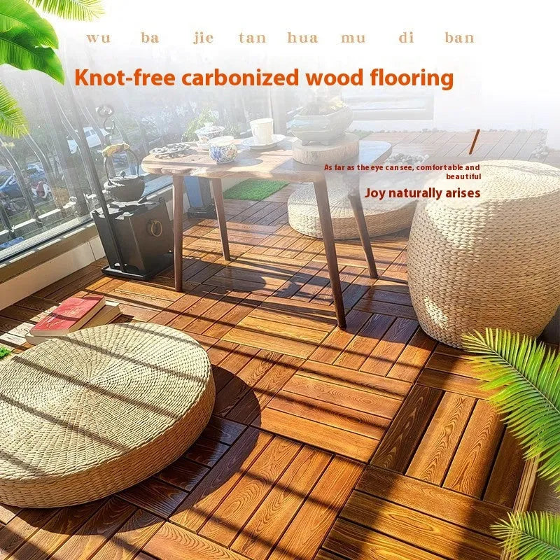 Camphor pine wood flooring tiles with brushed durable finish measuring 30x30cm