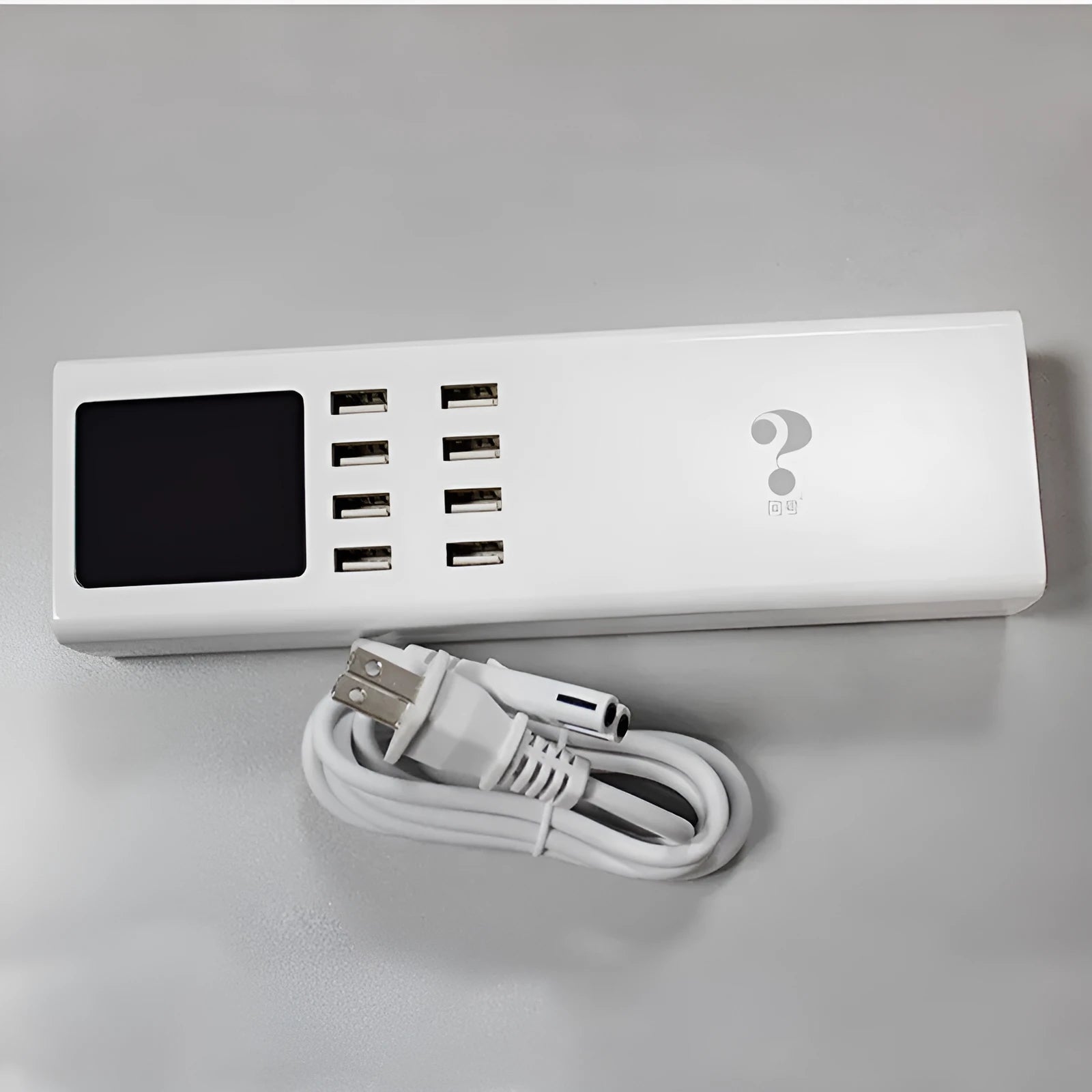 Smart multi-port USB mobile phone charger in ceramic white with 1.5-metre cable, compact 220X67X39mm size, for EU UK US outlets