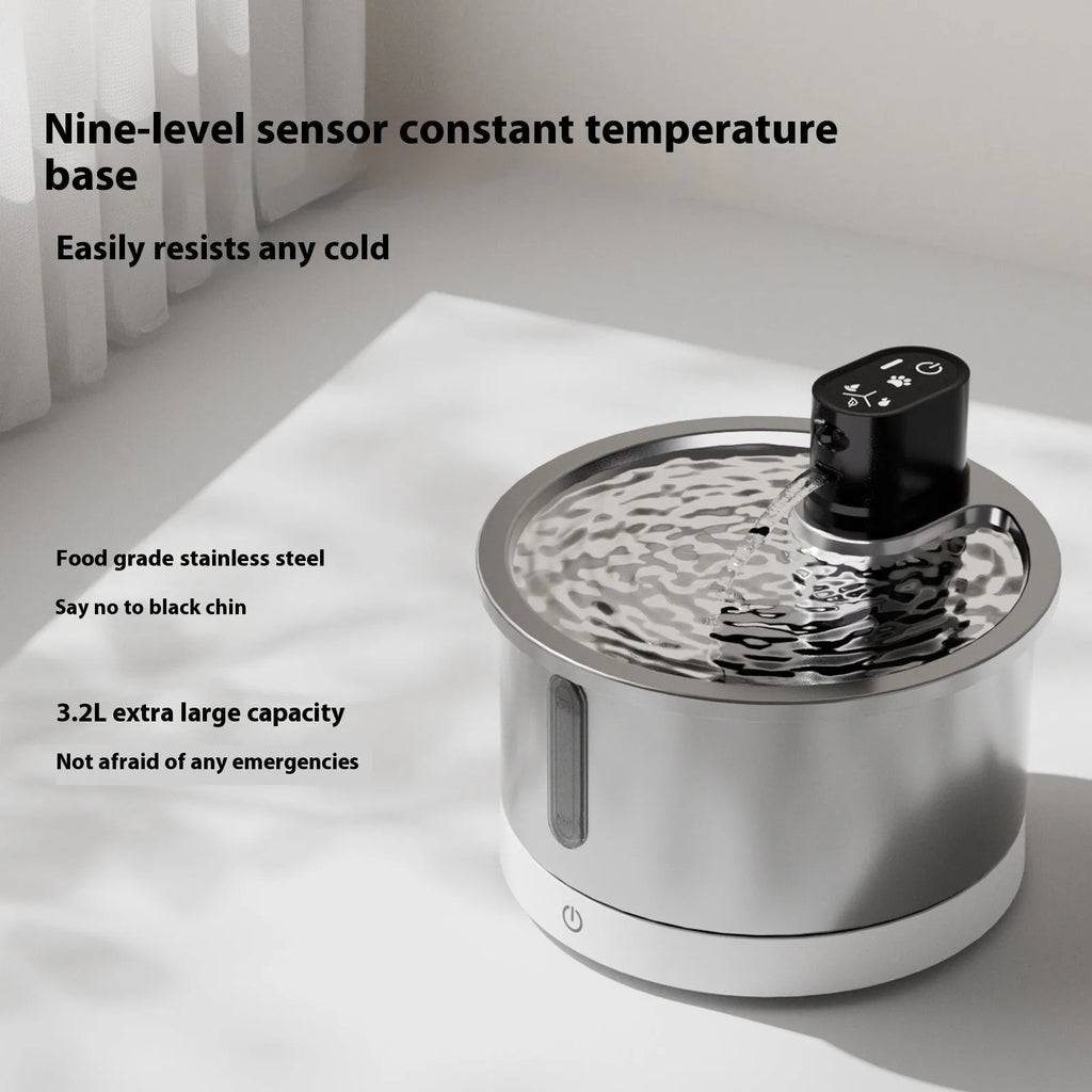Stainless steel pet water fountain with digital heating base control panel