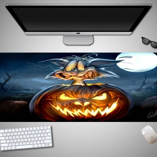 Oversized Halloween computer mouse pad with seasonal graphics and non-slip rubber base
